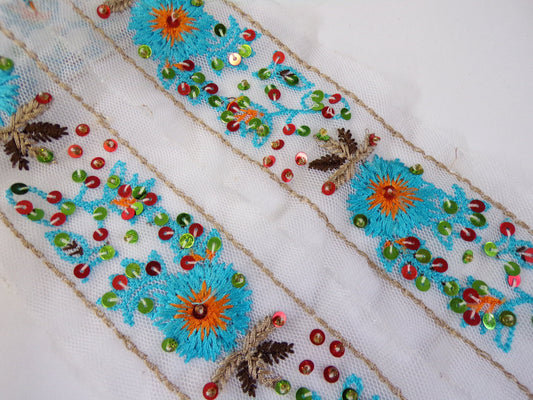 6cm wide Embroidered Lace Trim with Sequins and Beads, Sequins Lace, for Decor, Sewing, Craft