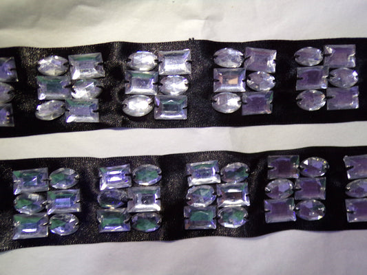 1mtr Decorative Satin Beaded Tape, Black Satin Ribbon, Wide Ribbon, Embroidered Ribbon for Home Decor, Sewing, Jewel trimming
