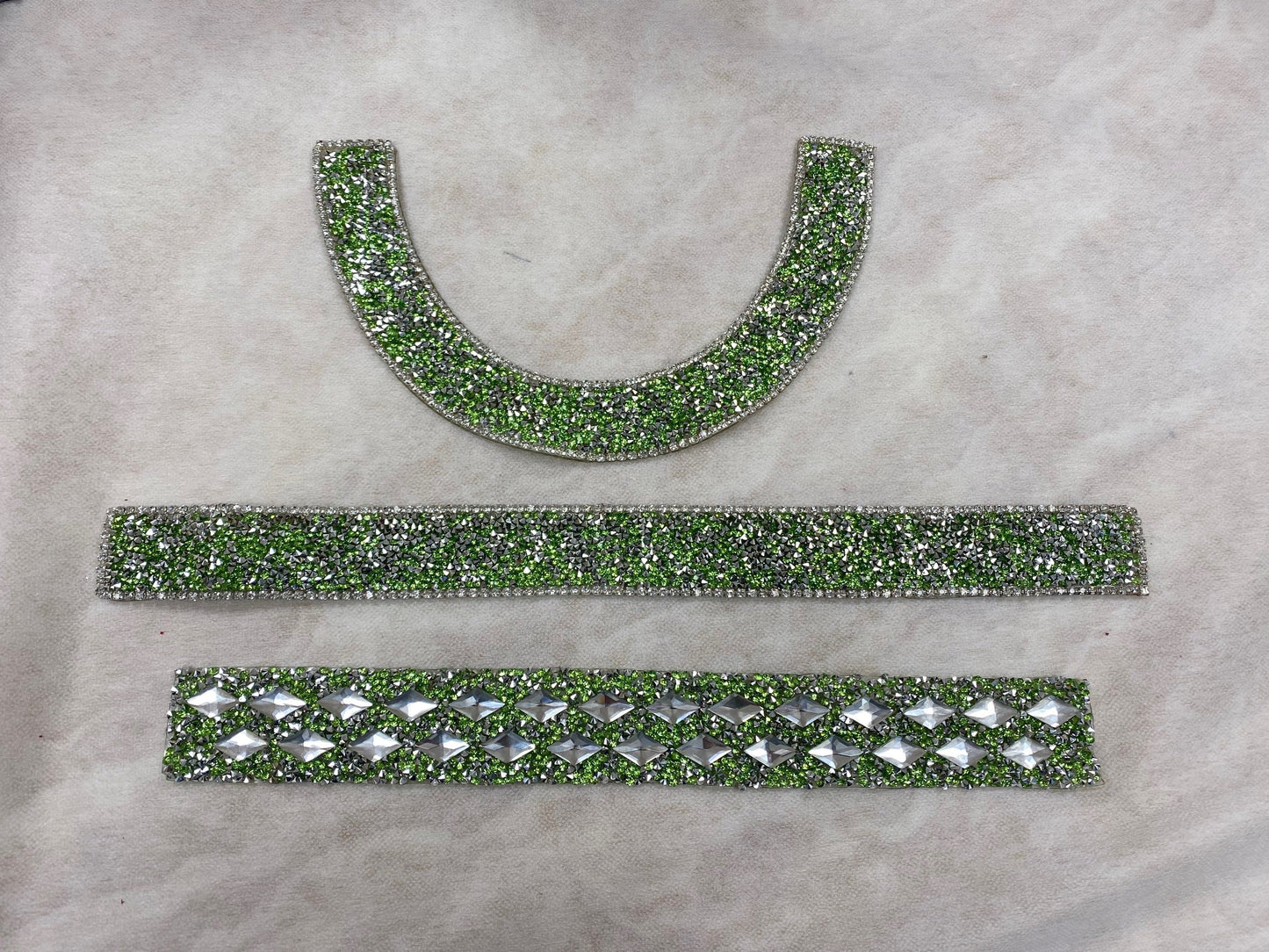 Jewel Iron On Trims Green, Rectangle, Collar, NeckTrim