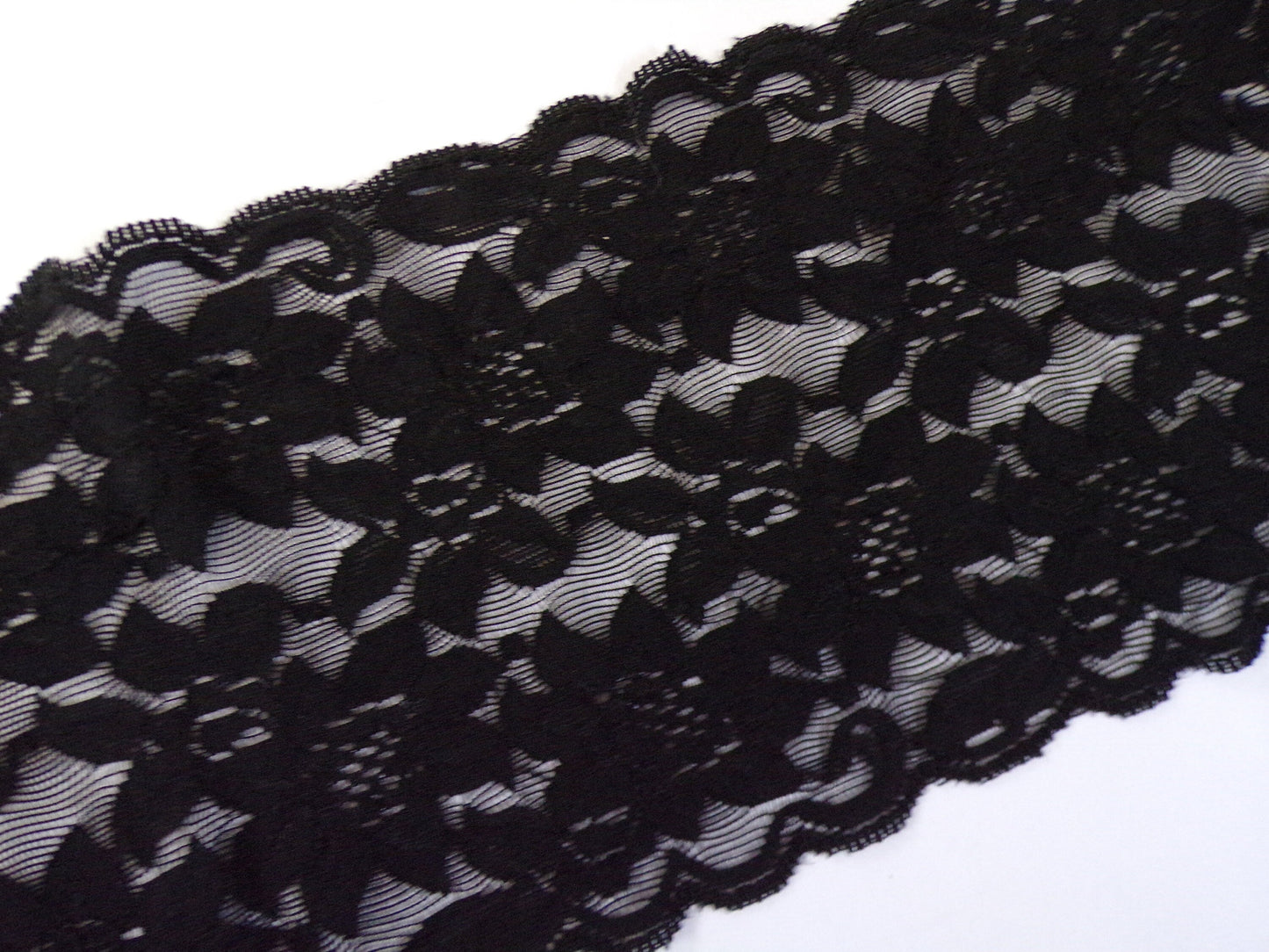 15cm wide, Floral Stretch Lace Trim, Black White Ivory Lace, French lace trim, Wide lace for Lingerie, Tops, Dress, Sewing, Floral lace,