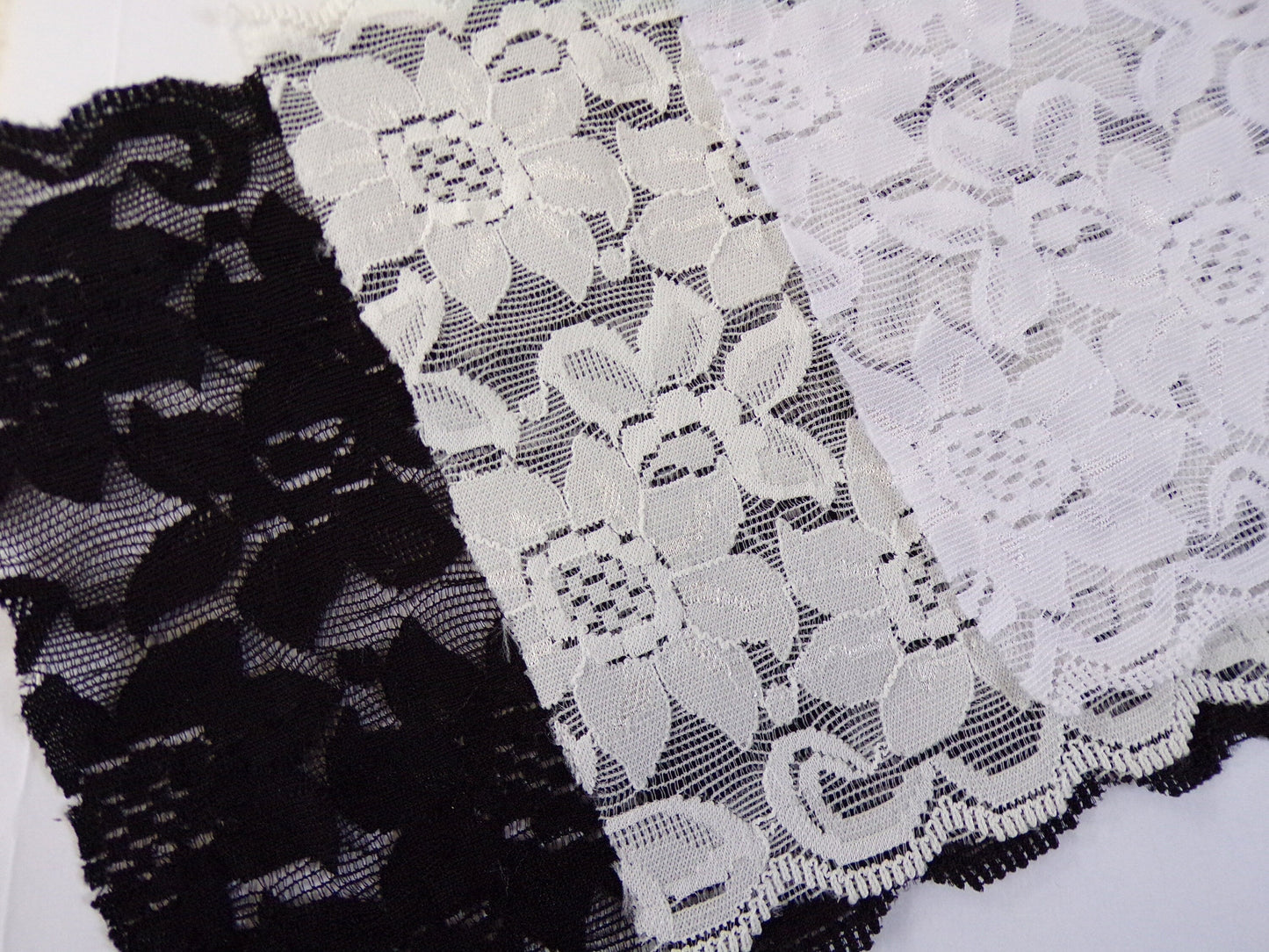 15cm wide, Floral Stretch Lace Trim, Black White Ivory Lace, French lace trim, Wide lace for Lingerie, Tops, Dress, Sewing, Floral lace,