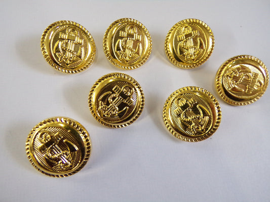 21mm Gold Anchor Buttons, Military Buttons, Shank buttons, Gold Buttons, Coat Buttons.
