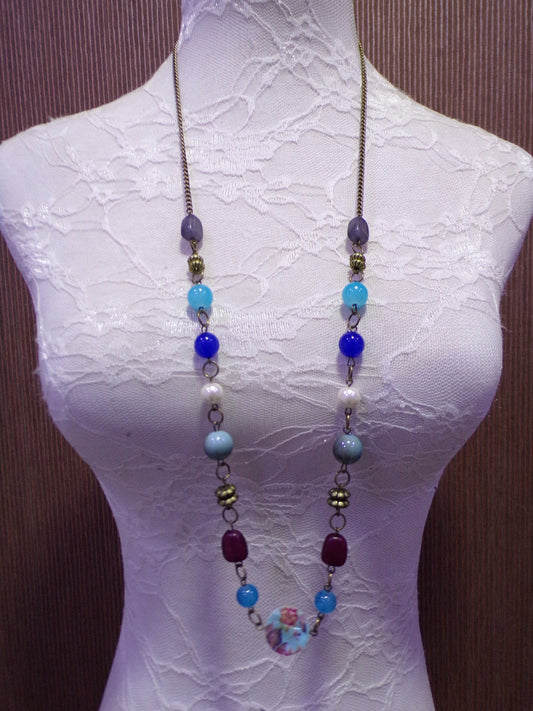 Long Silver Chain Beaded Necklace, Boho Style Necklace, Necklace, Chain, Beads Necklace, Jewellery.