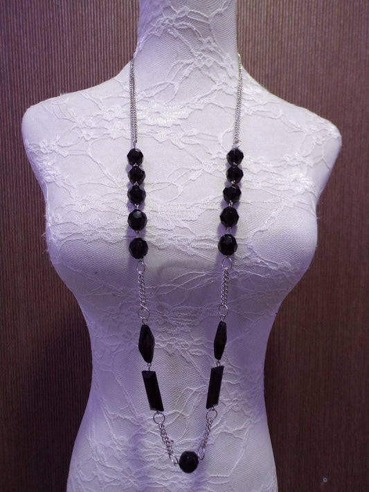 Black and Silver Long Necklace, Chain Necklace, Jewellery