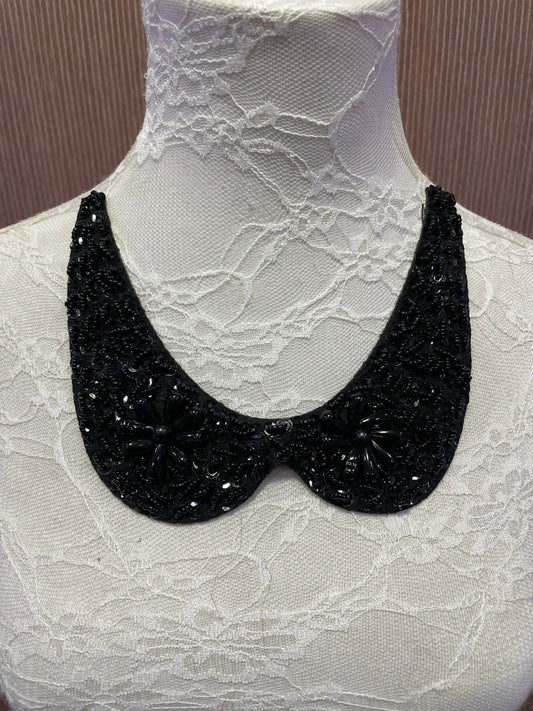Exquisite Beaded Sequin Collar, black collar, black neck trim, sequin neck trim, bead necktrim