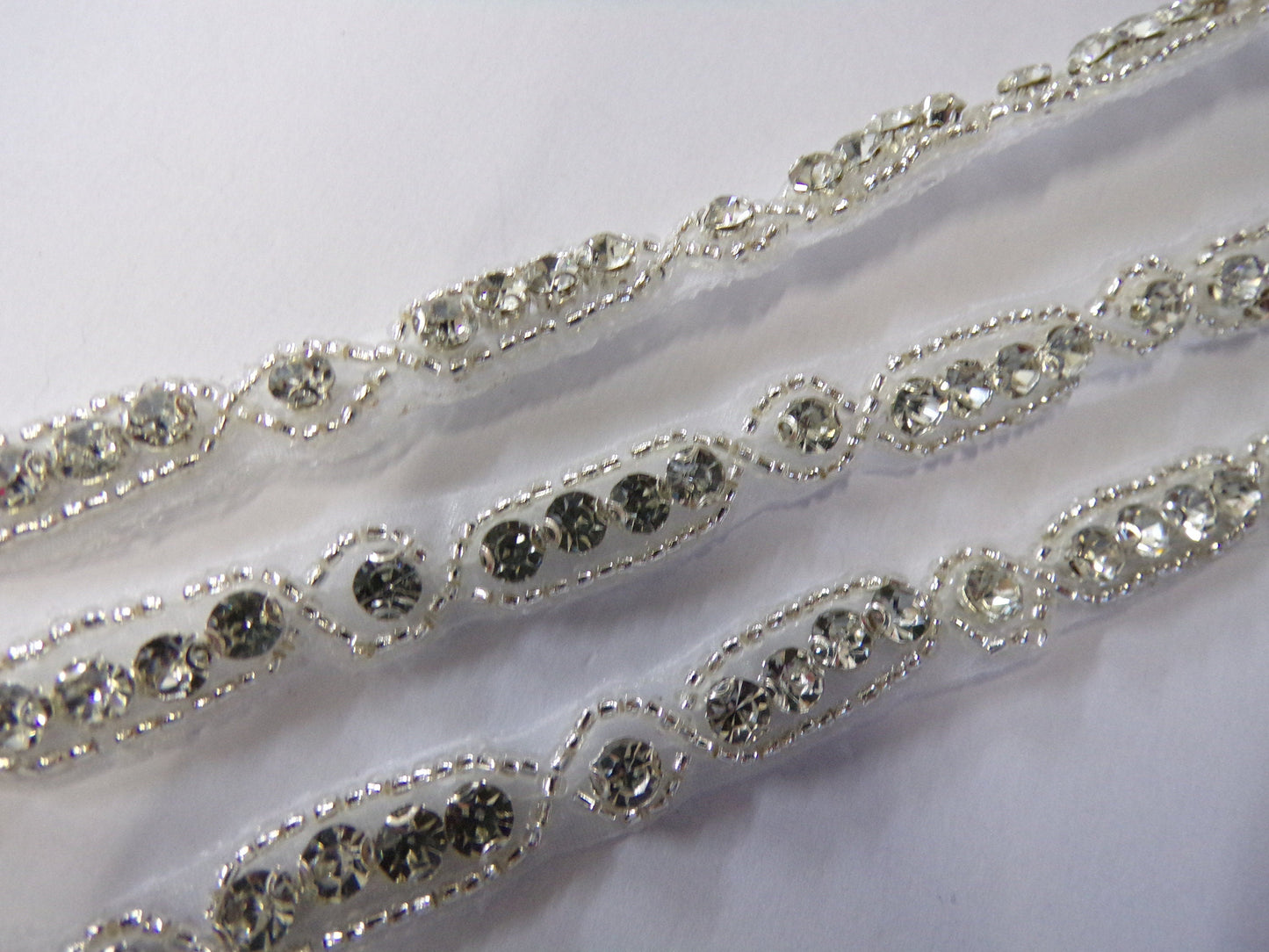 8mm Diamante Beaded Bridal Trim, Iron on Rhinestone Ribbon for Bridal, Sash Diamante Wedding, Belt, Headband, Bag, Craft