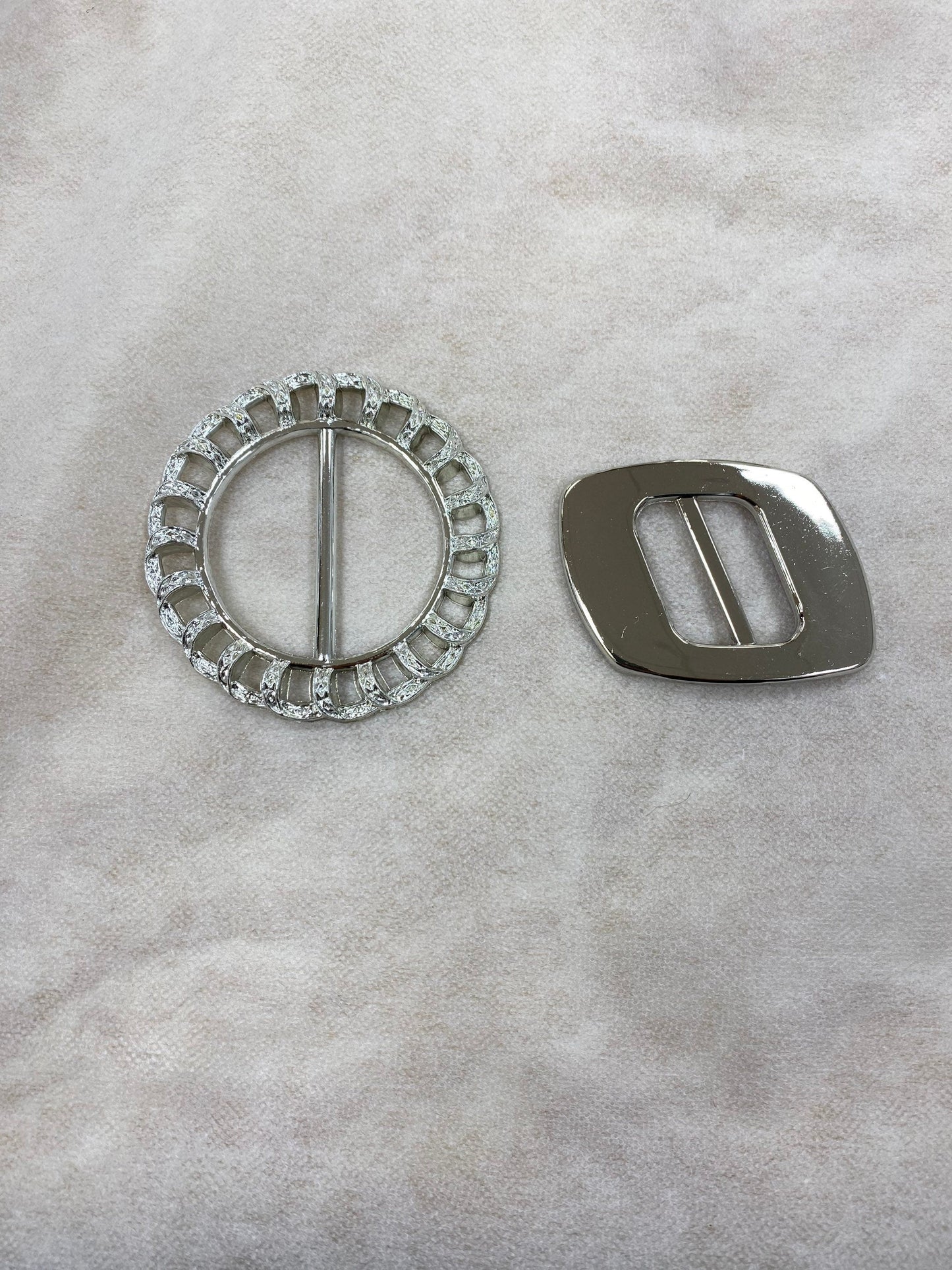 Buckle, Plastic Silver Buckle, Round, Rectangle