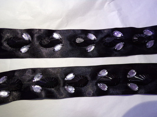 4cm Black Satin Beaded Tape, Decorative Satin Ribbon, Embroidered Ribbon for Home Decor, Sewing, Jewel trim, Jewel ribbon