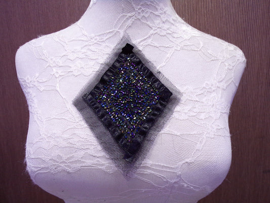 Black Beaded Applique, Beaded Patch, Decor, Applique for dress, top, Sew on Patch