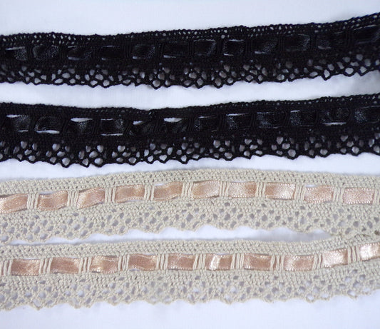 1mtr, Vintage Style Cotton Lace Trim, Cotton Lace with Ribbon, Cotton Decorative lace, Sewing lace, Craft, lace