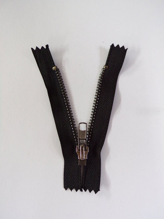 9cm Zip, Black Closed Ended Zip with Metal Teeth, Black Zip, Silver Zip, Closed End zipper, Dress zip, Clothing zippers