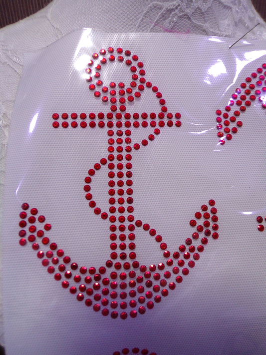 Rhinestones Anchor Applique, Iron on Patch, Anchor decor, Clothing, Sewing, Craft, Hot fix, nautical