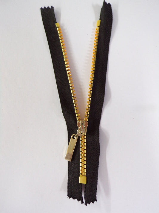 16.5cm Zip, Black Closed Ended Zip with gold Plastic Teeth, Black Zip, Gold Zip, Closed End zipper, Dress zip, Clothing zippers