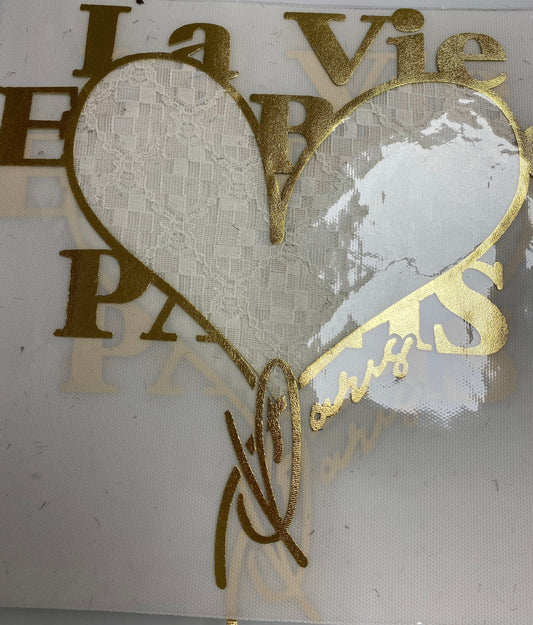 Heart Motif, iron on heart with gold and lace