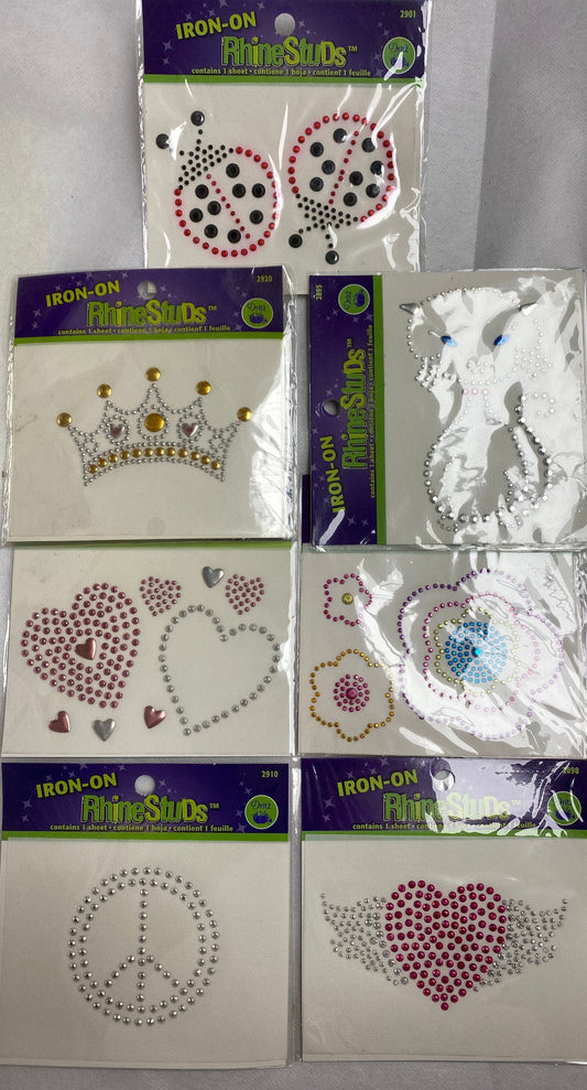 Iron on studs, heat seal studs, 7 designs, hot fix,
