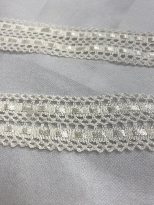 Cotton lace trim, white ribbon slot lace, 4cm, lace, ribbon lace, crochet lace