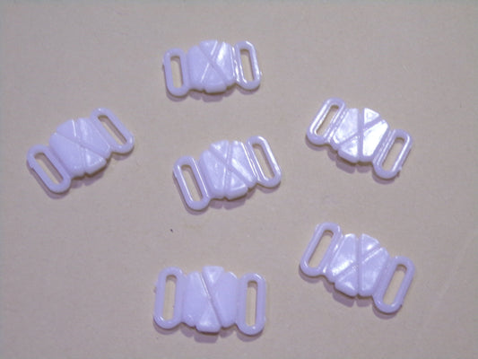 4pcs 10mm White Lingerie Clasps, Acrylic Bra Clasps, Lingerie Clasps for Bra and Swimwear, 2 part buckle, swimwear buckle