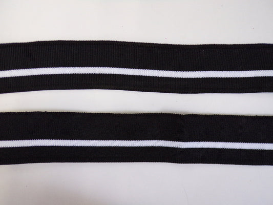35mm Black with White Stripe Soft Sport Tape, Stretch Sport Tape, rib, stripe rib