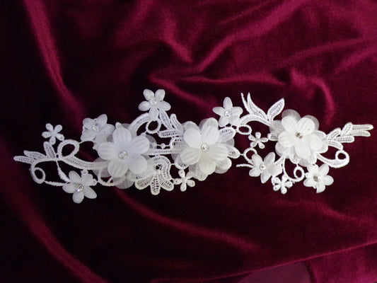 Flower Lace Applique, Lace Fabric, White Lace Applique Lace Trim, Bridal appliqué, Wedding decor