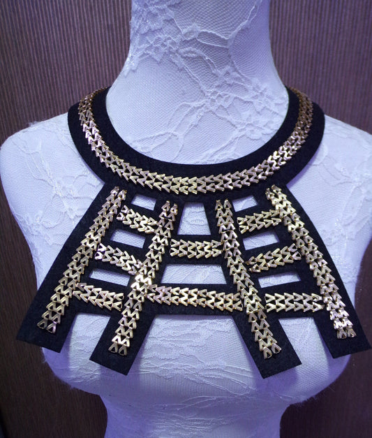 Black and Gold Applique, Gold Neck Trim, Round Neck Trim for Tops, Dresses, Dancewear, Sewing, Craft