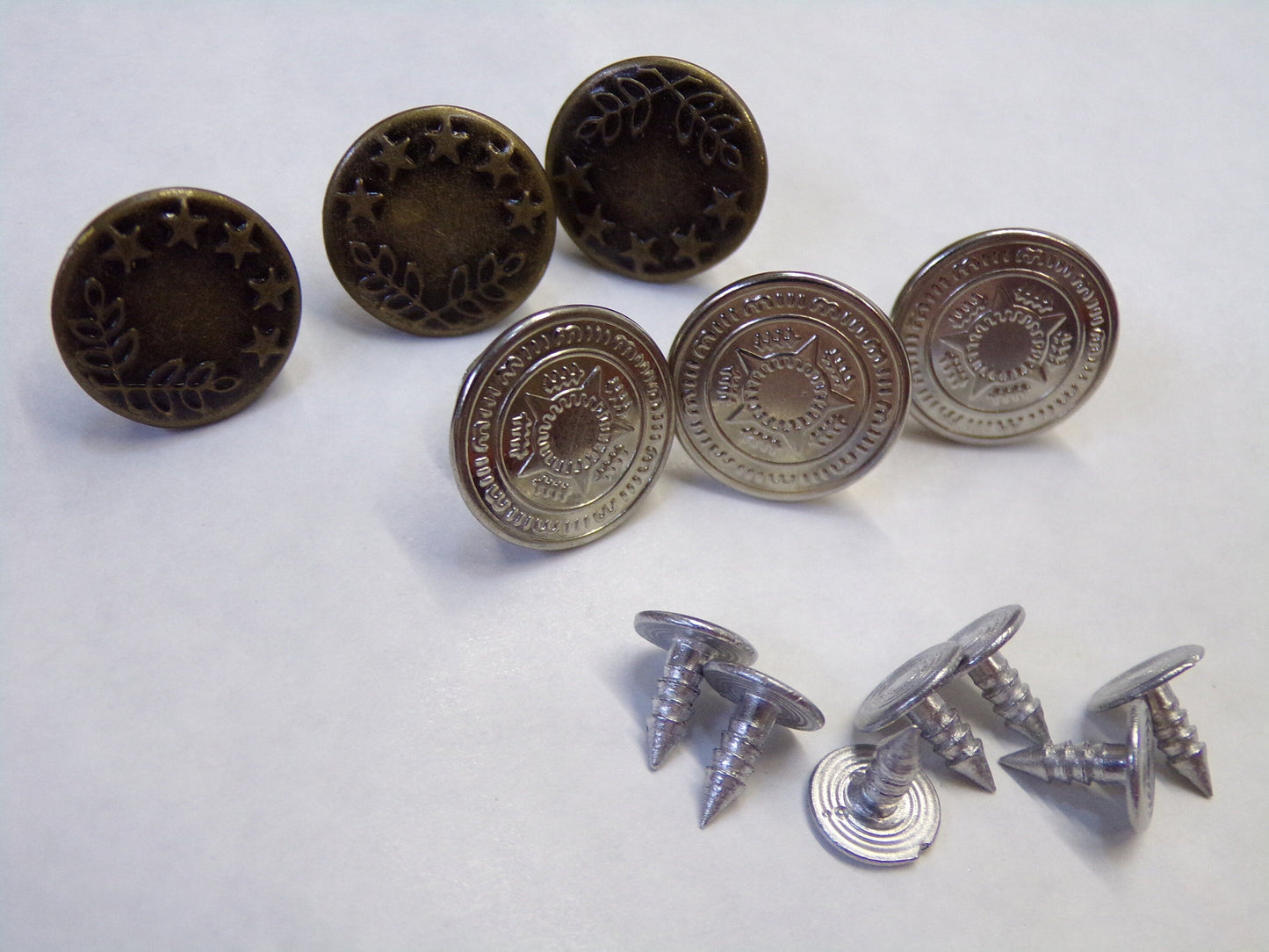 16mm Jeans Buttons Studs and Back, Silver and Brass Jeans Buttons, Metal Jeans Buttons Hummer on, Denim Buttons