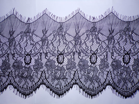 28cm wide Delicate Black Eyelash Lace Trim, French Lace, Lingerie Lace , black lace, Sewing, Craft, eyelash lace, fashion lace