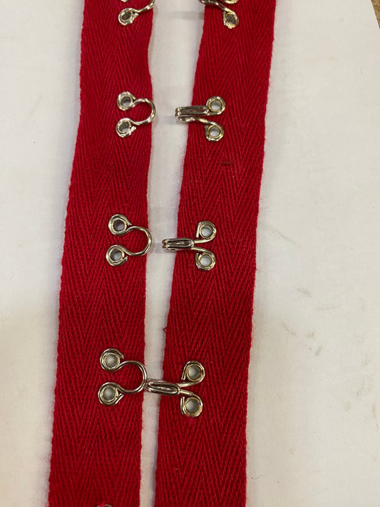 20mm, Hook and Eye Tape Cotton Twill, Red Hook and Eye Tape, chunky hook and eye tape, corset tape, lingerie tape, Red H&E, Hooks and eyes