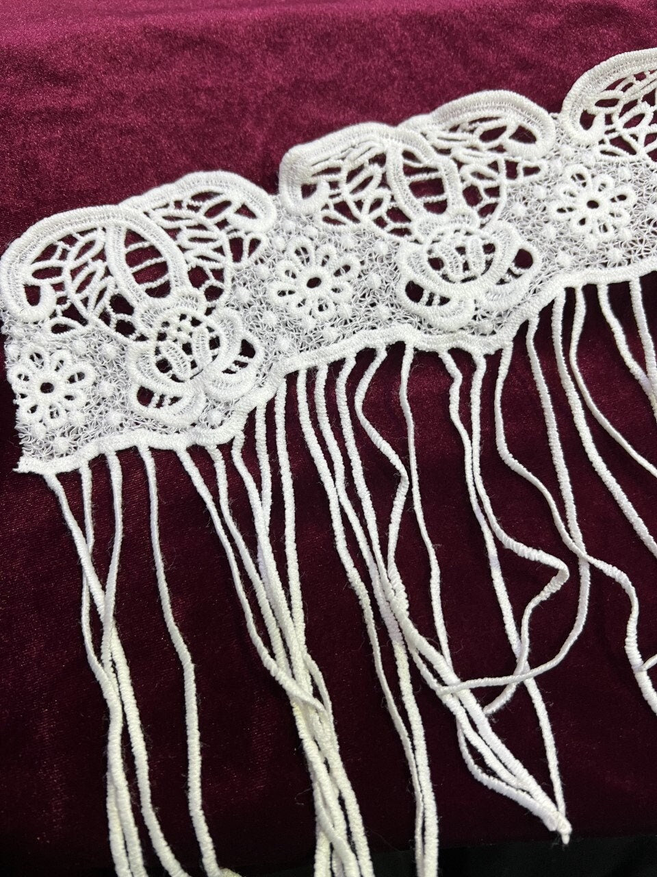 White Embroidered Lace Fringe 23.5cm length, Lace Fringe, Lace Trimming, Embroidered Trimming, Embroidered Fringe, fringe