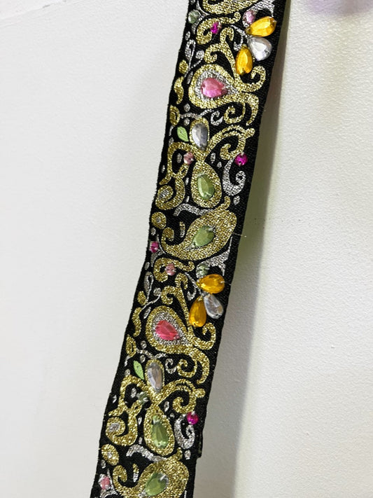 Embroidered Glittery Florals with Diamante Beaded Trim, Embroidered Trim, Floral Ribbon, Beaded Trim, couture tape