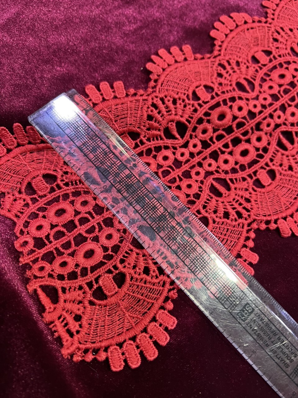 Decorative Red Motif Embroidered Lace 13.8cm Wide, Embroidered Lace, Lace Trim, Lace, red lace, cotton lace, lace