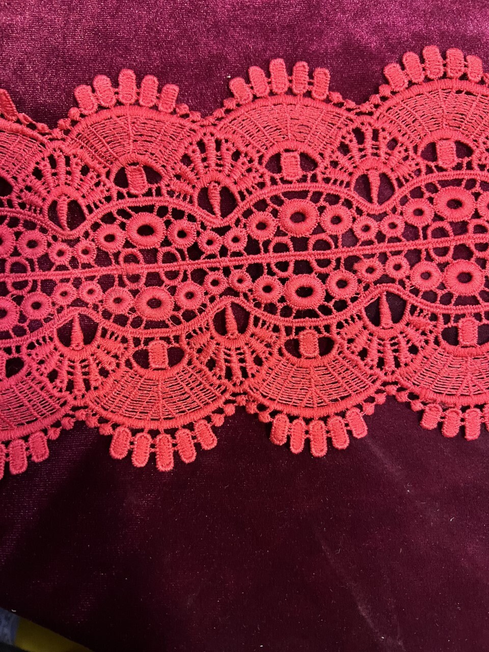Decorative Red Motif Embroidered Lace 13.8cm Wide, Embroidered Lace, Lace Trim, Lace, red lace, cotton lace, lace