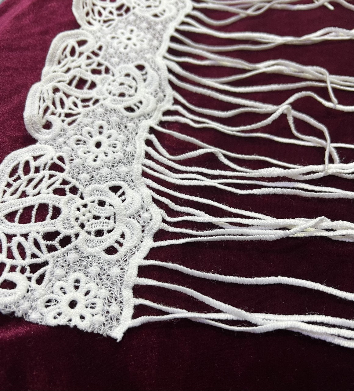 White Embroidered Lace Fringe 23.5cm length, Lace Fringe, Lace Trimming, Embroidered Trimming, Embroidered Fringe, fringe