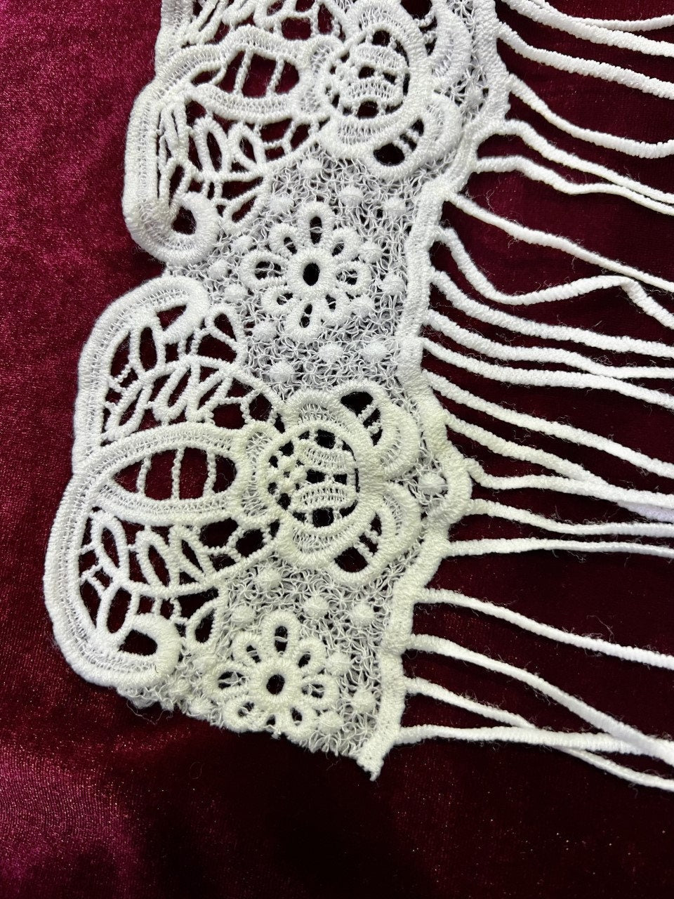 White Embroidered Lace Fringe 23.5cm length, Lace Fringe, Lace Trimming, Embroidered Trimming, Embroidered Fringe, fringe