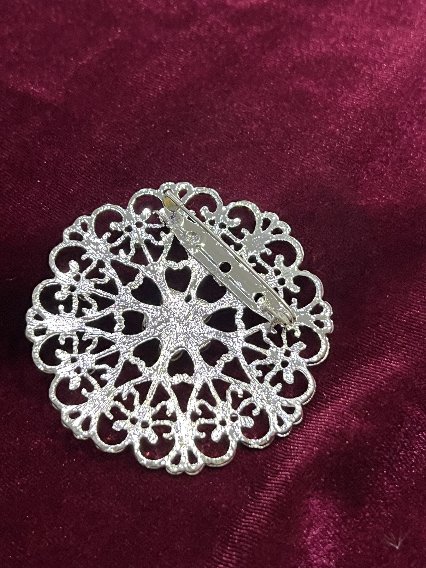 Silver Crest Motif Brooch with Rhinestones, Crest Brooch, Motif Brooch Pin, Floral Brooch, Silver Brooch Pin, Antique Brooch,