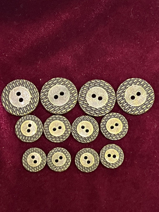 Antique Brass, Grey, Silver, Gold, 2-Hole textured button, Lightweight button, Textured buttons, Costume buttons, Coat buttons, shirt button