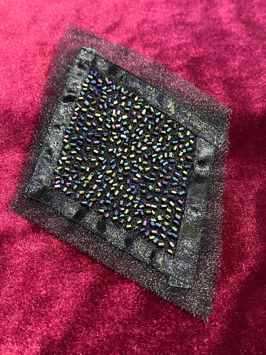 Black Sequin Applique, jewel appliqué, fashion patch, couture Appliqué, sequin appliqué, jewel patch, Diamond-shape appliqué