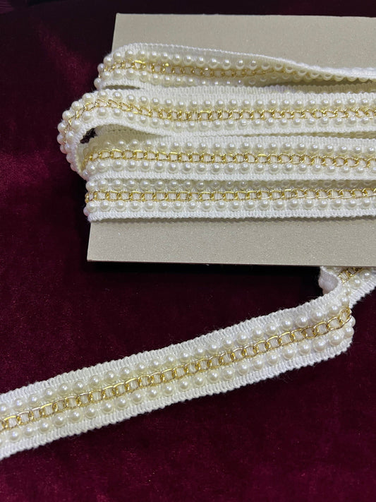 Pearl Knitted with Chain, Bridal Trimming, Pearl Trimming, Sash Pearl Chain Wedding, Jewel trim, Decoration, Craft,
