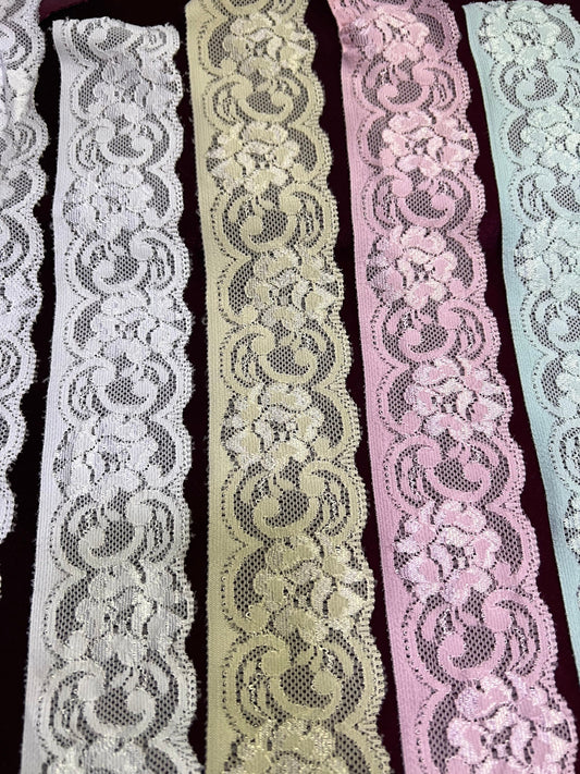 5.5cm wide Delicate Soft Stretch Lace Trim, lace, lingerie lace, stretch lace, fashion lace, variety of colours, flower lace, motif lace,
