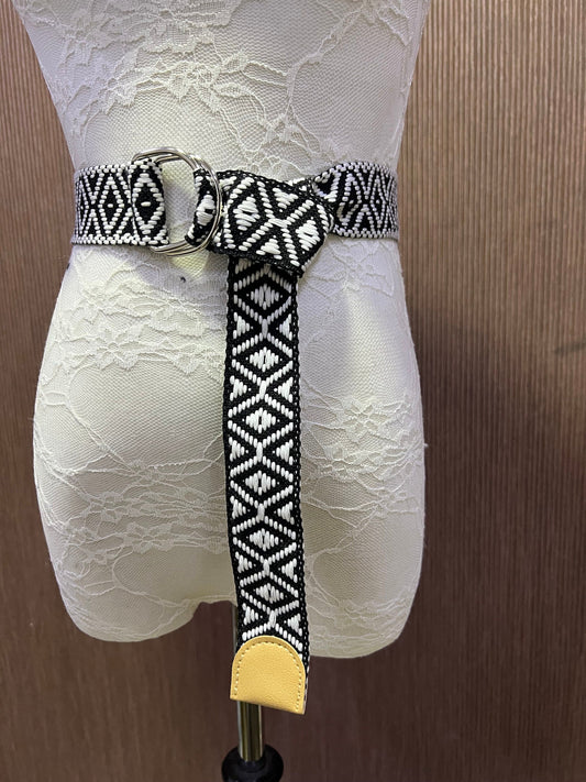 Woven Aztec Patterned Belt, Black and white Belt, Woven Belt, Belt, Aztec Belt, Woven leopard Belt, Fabric Belt, d ring belt, dress belt