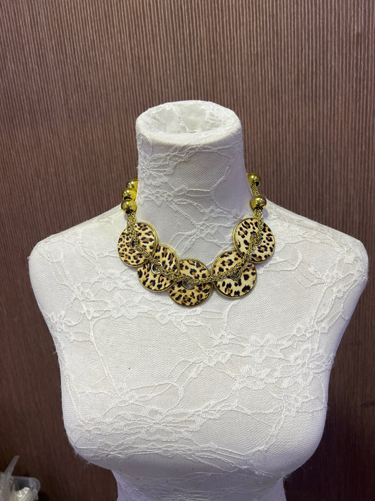 Gold Metal Plated leopard print Necklace, Chain Necklace, Aztec, Aztec necklace, Plated Necklace, chocker necklace, leopard print necklace,
