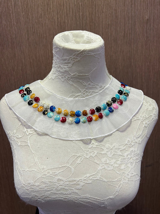 Beautiful colourful Beaded Applique, Round Neck, beaded trim, neckline, vintage trim, vintage, bead trim, neck trim,