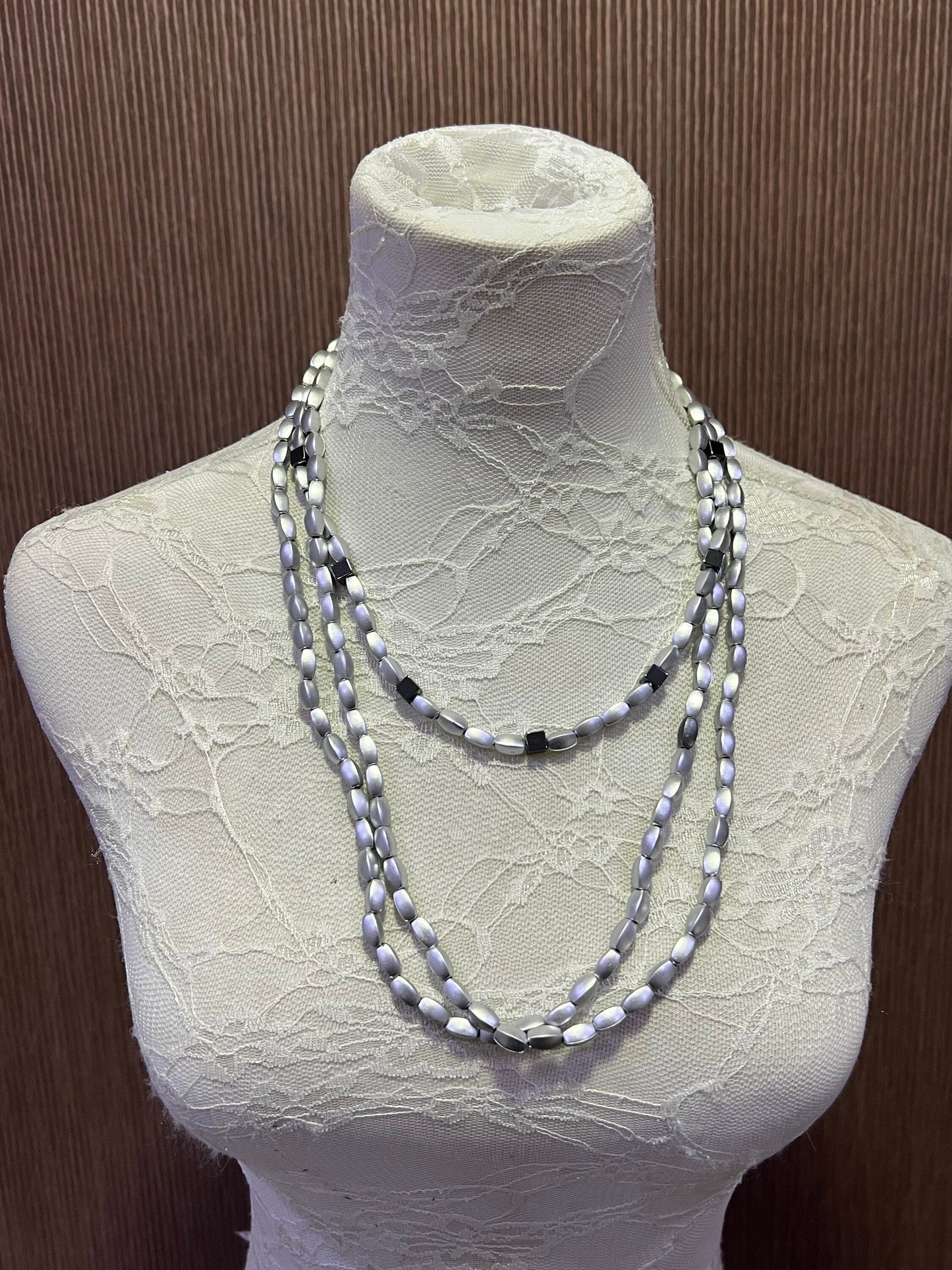 Silver Beaded Necklace, beaded necklace, Matt silver necklace