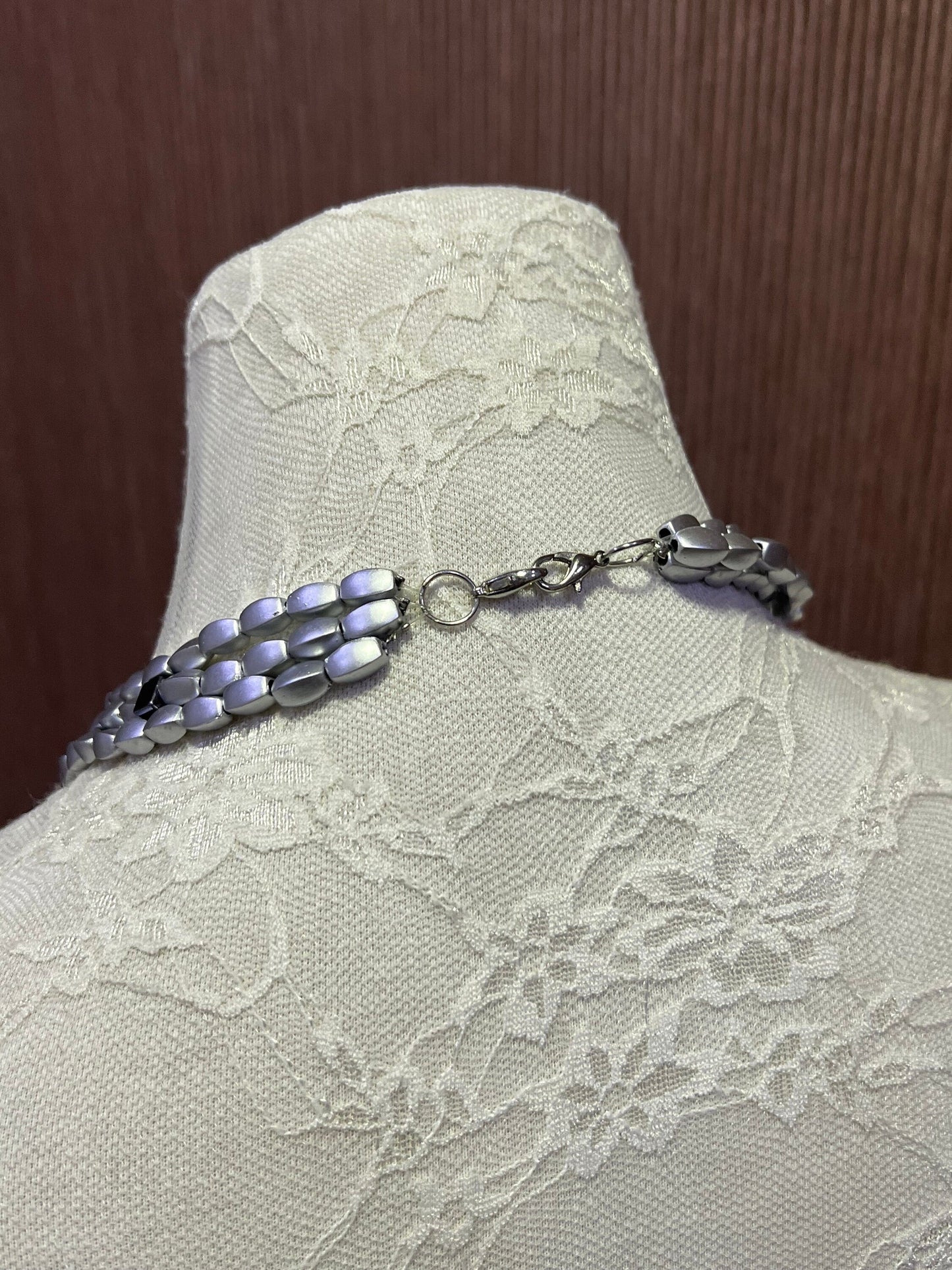 Silver Beaded Necklace, beaded necklace, Matt silver necklace