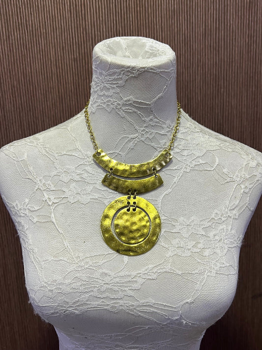 Gold Metal plated necklace with decorative plate, Plated Necklace, Metal plated necklace, Aztec Necklace, Costume, Aztec Style