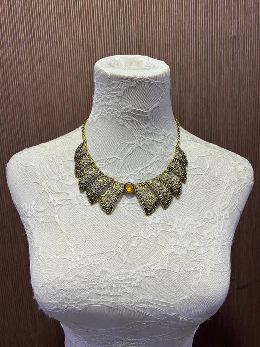 Gold Metal plated necklace with decorative pattern, Plated Necklace, Metal plated necklace, Aztec Necklace, Costume, Aztec Style