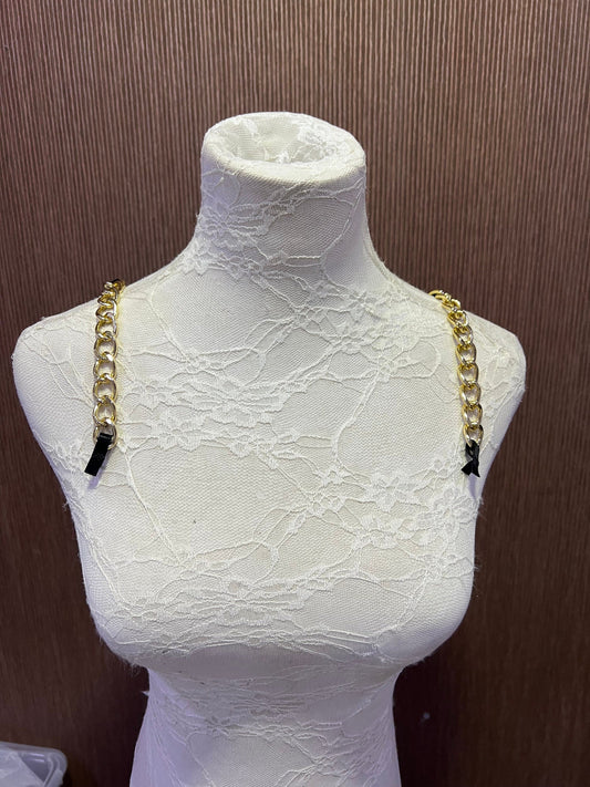 7mm Black with gold chain Adjustable Bra Straps, Fashion Bra Straps, Straps for Lingerie, Tops, Underwear, Swimwear, bra accessories, chain