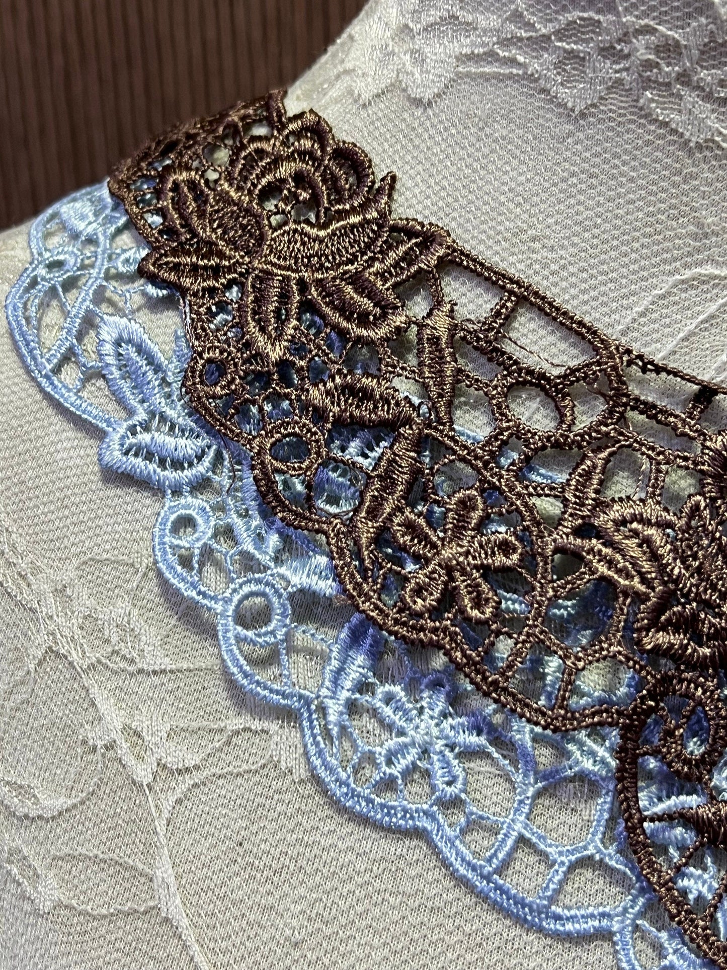 Embroidered Lace Neck Trim, vintage neck trim, 2 colours, collar, vintage, trim, collar, Blue lace, lace appliqué, brown lace, brown appliqu