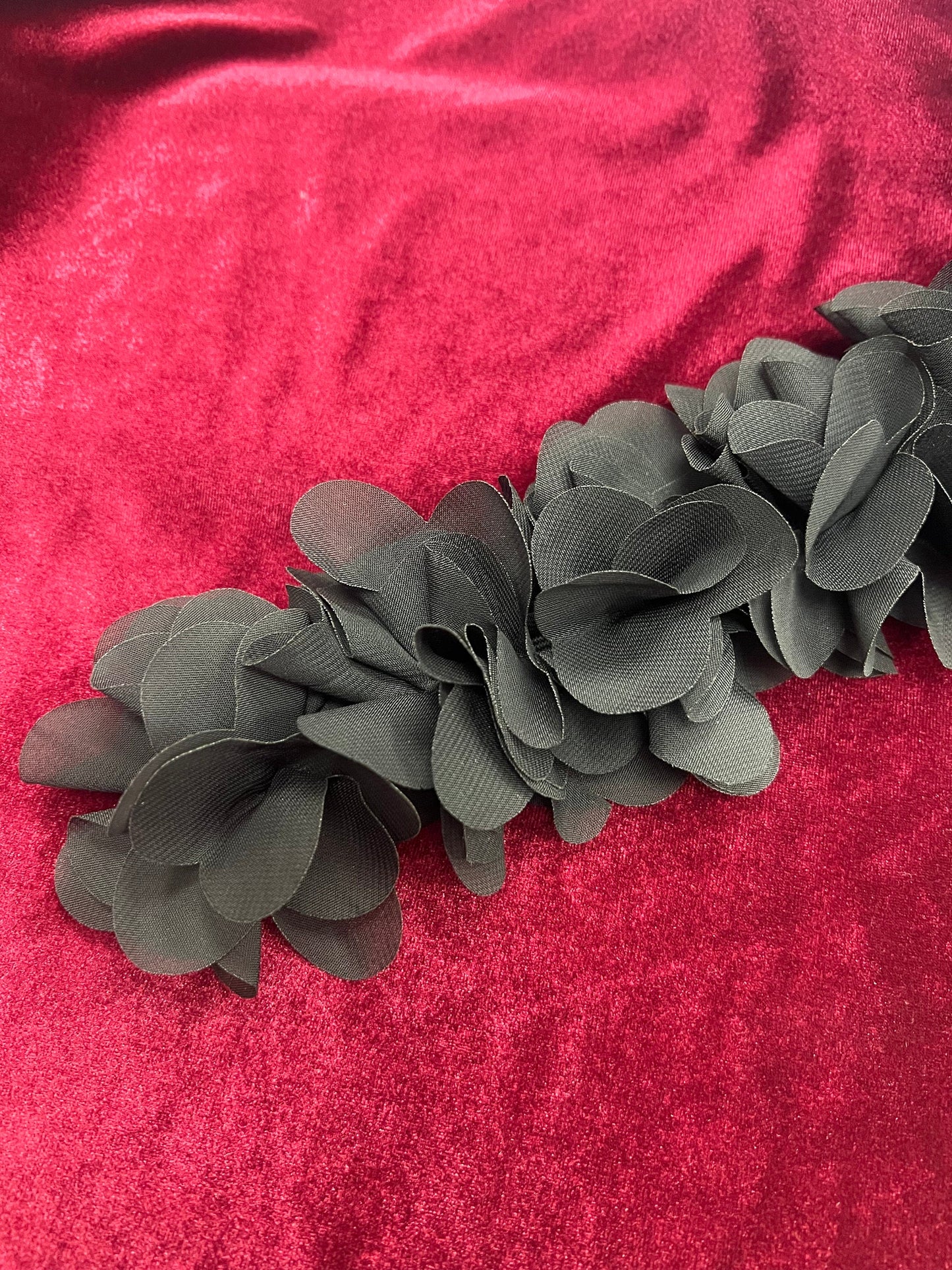 Black Flower Organza on elastic tape roll, Elasticated Flower Organza, Elastic Tape, Flower Applique, flower, elastic flower, rose tape