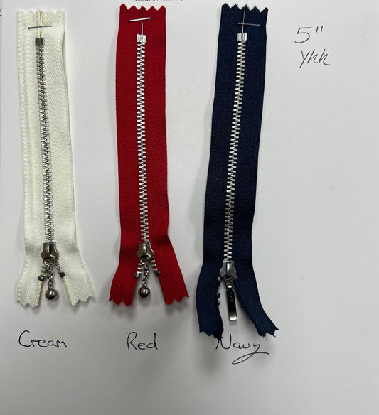5'' YKK Metal Closed End Zip, Cream Zip, navy Zip, YKK Zip, Metal Zip, 5'' Zip, Closed End Zip, Coloured Zip, Dress Zip, Bag Zip, Jacket