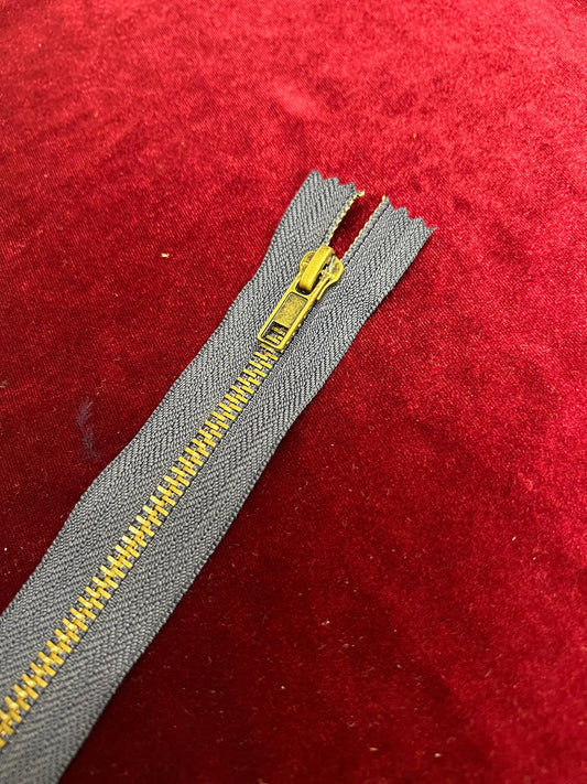 Navy Closed Ended Zip Metal Gold Teeth, Zip, Gold Zip, Closed End zip, Dress zip, Jeans zip, Closed End zip, Metal zip, brass zip, 6” zip